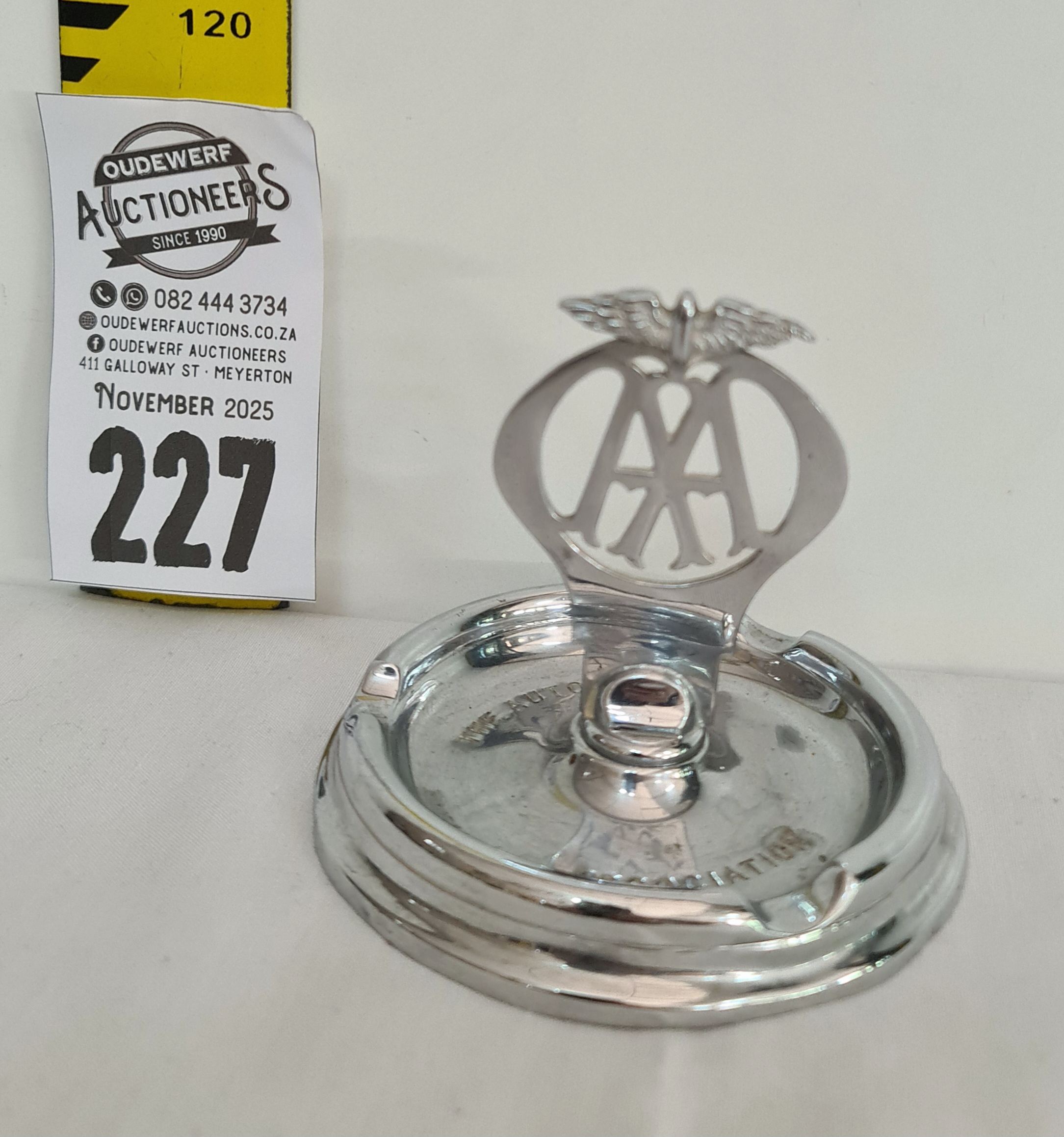 227.  Very Rare AA chromed metal badge-ashtray-Est R600-R1,500