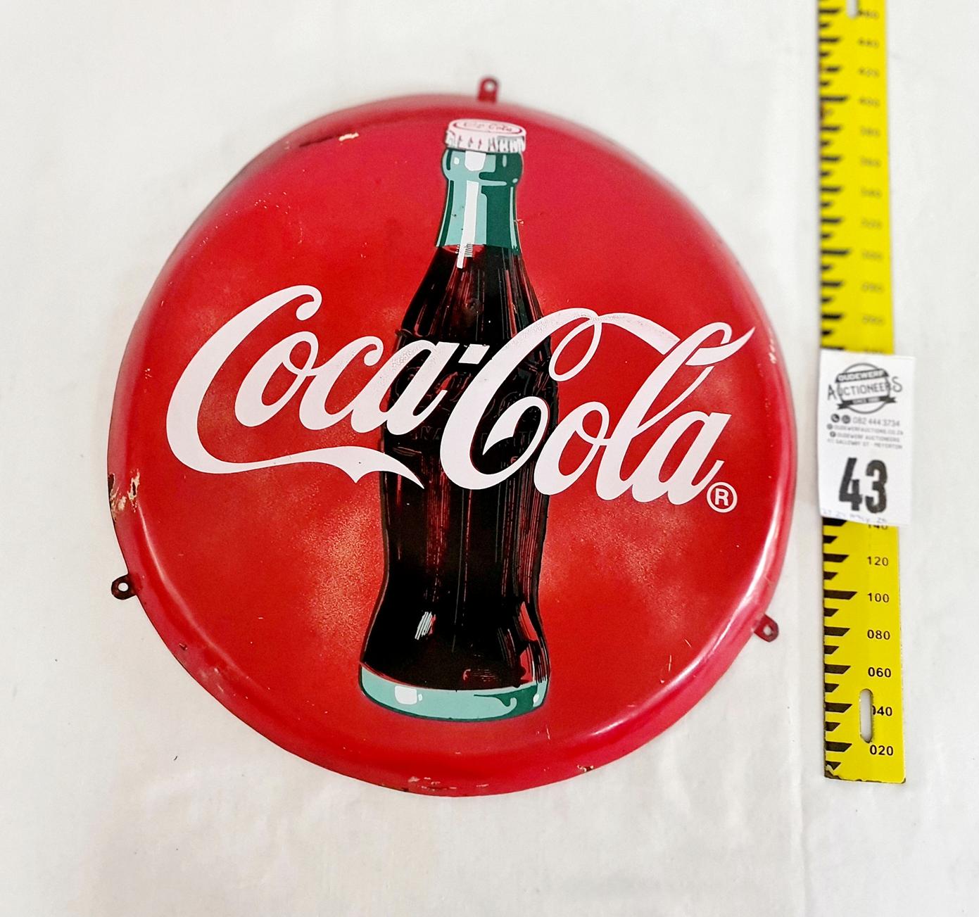 43.  Vintage -style Coca-Cola button tin sign-39 cm diameter